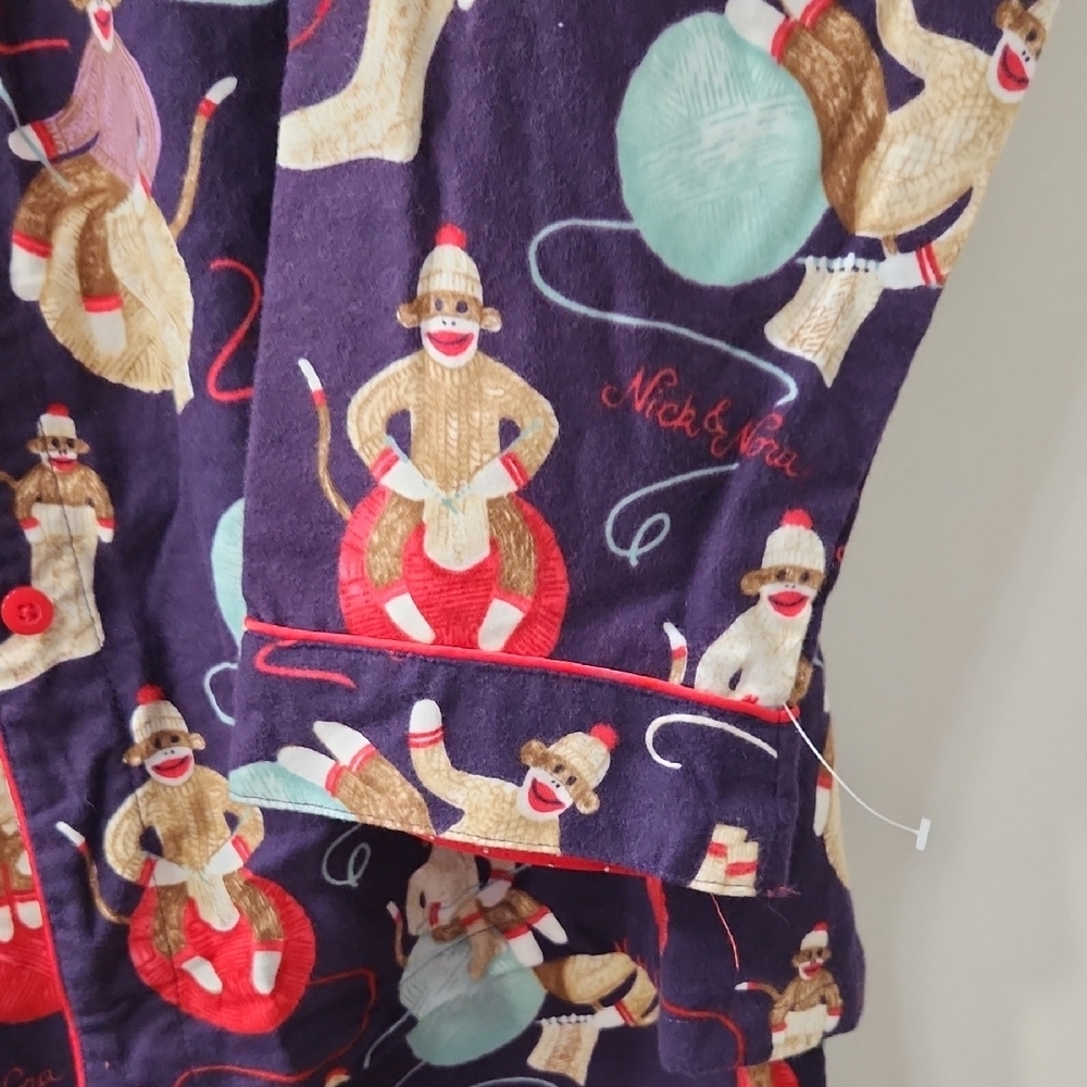 Nick & Nora Knitting Sock Monkey Print Flannel Pajama Set - XXL - Picture 4 of 13
